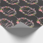 Papier Cadeau couronne fleurie rose monogramme M (Coin)
