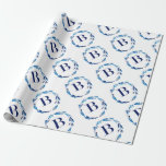 Papier Cadeau Couronne florale bleue 'B'<br><div class="desc">Feuilles d'aquarelle bleu avec lettre monogramme B au centre. Personnalisable avec votre nom,  date spéciale ou d'autres mots de votre choix,  ou simplement laisser vide.</div>