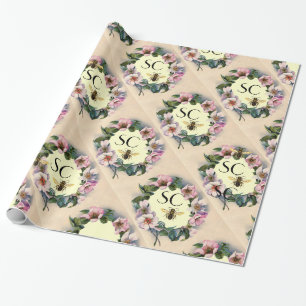 PAPIER CADEAU COURONNE ROSE SAUVAGE, HONEY BEE / MONOGRAMME DE L