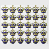 Papier Cadeau Couronne royale de bleu et d'or (Plat)