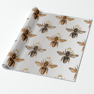 Papier Cadeau Couronne vintage grise de bronze de miel de la