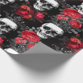 Papier Cadeau Couronnes de crânes et roses rouges fanés sur un (Coin)