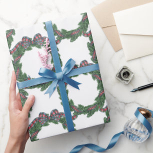 Papier Cadeau Couronnes de ruban à carreaux tartan aquarelle