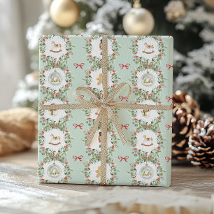 Papier Cadeau Couronnes et jouets de Noël fantaisistes