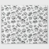 Papier Cadeau Couronnes royales gravées vintages (Plat)