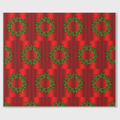 Papier Cadeau Couronnes vertes à Noël rouge (Plat)