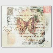 Papier Cadeau Courrier papillon vintage (Plat)