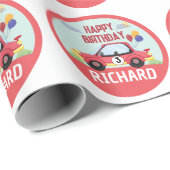 Papier Cadeau Course de voitures de course thème d'anniversaire  (Coin rond)