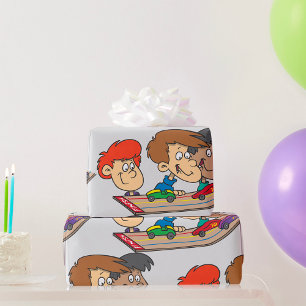 Papier Cadeau Course de voitures en bois pour enfants