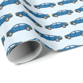 Papier Cadeau Course Voitures Course Retro Bleu Anniversaire Enf (Coin rond)