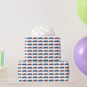 Papier Cadeau Course Voitures Course Retro Bleu Anniversaire Enf