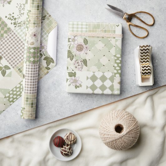 Papier Cadeau Courtepoint Pastel Vert Lilas Patchwork Gingham (Artisanat)