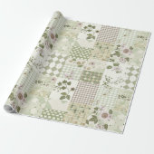 Papier Cadeau Courtepoint Pastel Vert Lilas Patchwork Gingham (Déroulé)