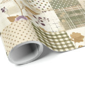 Papier Cadeau Courtepoint Pastel Vert Lilas Patchwork Gingham (Coin rond)