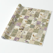 Papier Cadeau Courtepoint Pastel Vert Lilas Patchwork Gingham (Déroulé)