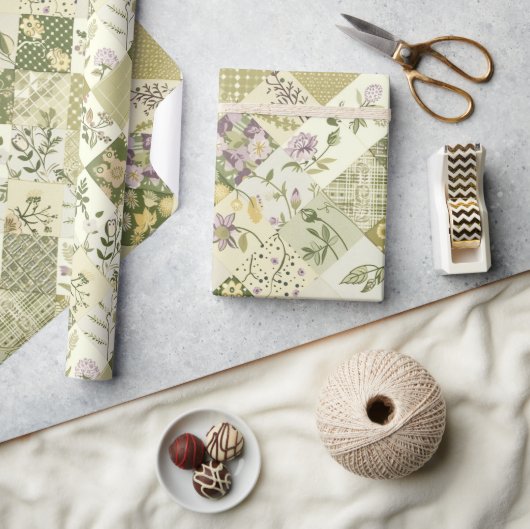 Papier Cadeau Courtepoint Pastel Vert Lilas Patchwork Gingham (Artisanat)
