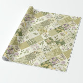 Papier Cadeau Courtepoint Pastel Vert Lilas Patchwork Gingham (Déroulé)