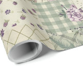 Papier Cadeau Courtepoint Pastel Vert Lilas Patchwork Gingham (Coin rond)