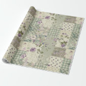 Papier Cadeau Courtepoint Pastel Vert Lilas Patchwork Gingham (Déroulé)