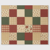 Papier Cadeau Courtepoint Patchwork Rouge Vert Fleurs Campagnard (Plat)