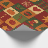 Papier Cadeau Courtepoint Patchwork Rouge Vert Maison de Campagn (Coin)