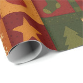 Papier Cadeau Courtepoint Patchwork Rouge Vert Maison de Campagn (Coin rond)