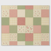 Papier Cadeau Courtepoint Patchwork Vert Rose Maison de Campagne (Plat)