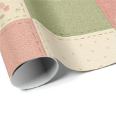 Papier Cadeau Courtepoint patchwork vert rose motif floral maiso (Coin rond)