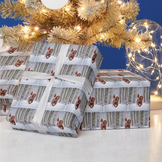 Papier Cadeau Coussin Irlandais Courant Dans La Neige (Vacances)