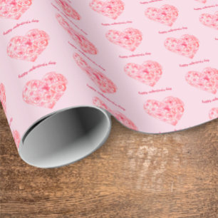 Papier Cadeau Coutume Saint Valentin Coeurs d'aquarelle uniques