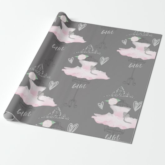 Papier Cadeau Couture rose et gris Ballerina Anniversaire (Déroulé)