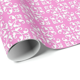 Papier Cadeau Coutwork en dentelle - blanc sur rose orchidée