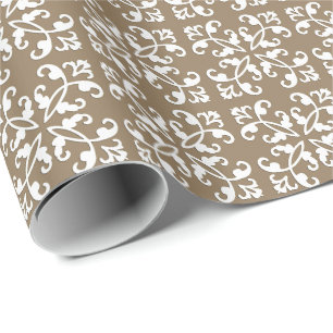 Papier Cadeau Coutwork en dentelle - blanc sur taupe