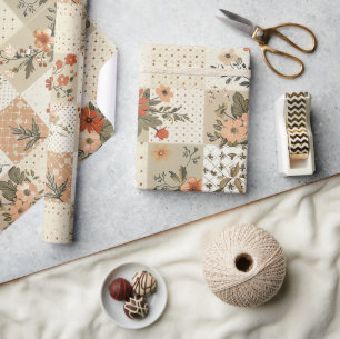 Papier Cadeau Couverture beige pastel Gingham Cottagecore