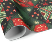 Papier Cadeau Couverture de cadeau festive rouge vert (Coin rond)