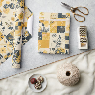 Papier Cadeau Couverture de patchwork gingham jaune floral Cotta