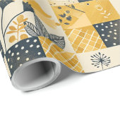 Papier Cadeau Couverture de patchwork gingham jaune floral Cotta (Coin rond)