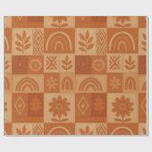 Papier Cadeau Couverture en terre cuite patchwork Fleurs rustiqu (Plat)