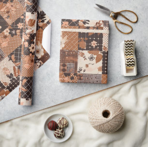 Papier Cadeau Couverture Marron Gingham Campagnard Floral