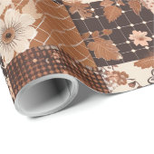 Papier Cadeau Couverture Marron Gingham Campagnard Floral (Coin rond)