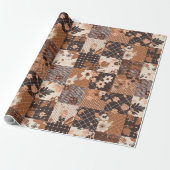 Papier Cadeau Couverture Marron Gingham Campagnard Floral (Déroulé)