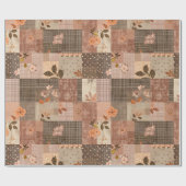 Papier Cadeau Couverture Marron Gingham Campagnard Floral (Plat)