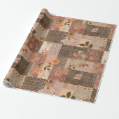 Papier Cadeau Couverture Marron Gingham Campagnard Floral (Déroulé)