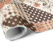 Papier Cadeau Couverture Marron Gingham Campagnard Floral (Coin rond)