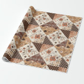 Papier Cadeau Couverture Marron Gingham Campagnard Floral (Déroulé)