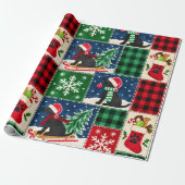 Papier Cadeau Couverture patchwork de Noël Labrador noir (Déroulé)