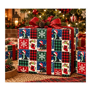 Papier Cadeau Couverture patchwork de Noël Labrador noir