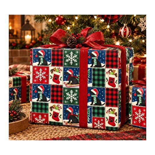 Papier Cadeau Couverture patchwork de Noël Labrador noir