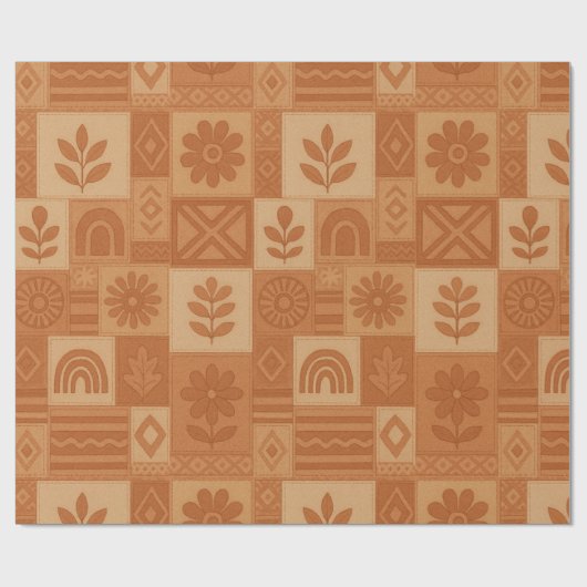 Papier Cadeau Couverture Patchwork en Terracotta Maison de Ferme (Plat)