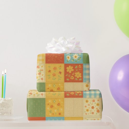 Papier Cadeau Couverture Patchwork Jaune Fleurie Maison de Campa (Cadeaux de fête)